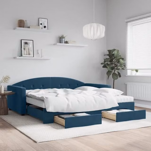 Divano Letto Estraibile con Cassetti in Velluto Blu vidaXL L/P/H: 222 x 100 x 75 cm