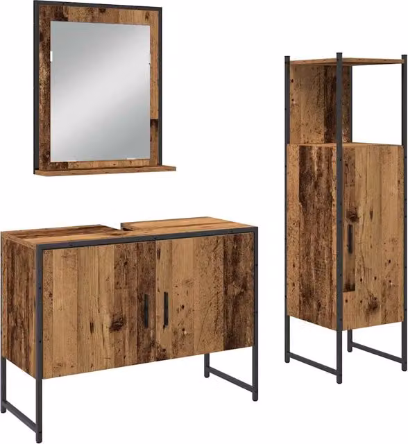Set di mobili per il Bagno | Armadio da bagno 3 pz Marrone Legno multistrato