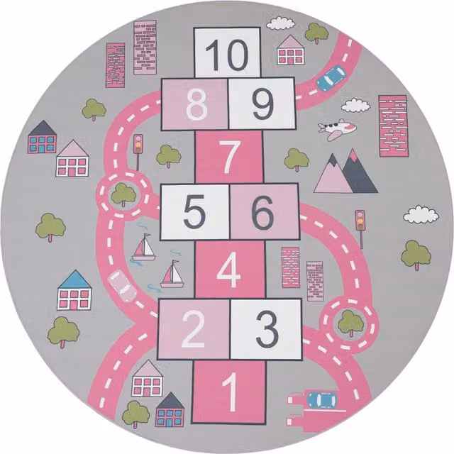 Tappeto rotondo per bambini Bini rosa con motivo geometrico, Diametro: 200 cm – 1