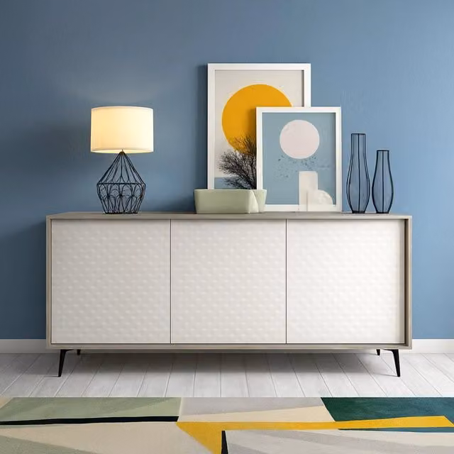 Madia Aminda, Credenza 3 Ripiani Made in Italy, 184x45x77h cm Bianco