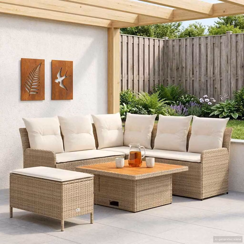 Set di mobili da giardino e soggiorno vidaXL 5 pezzi in rattan PE e legno di acacia colore beige
