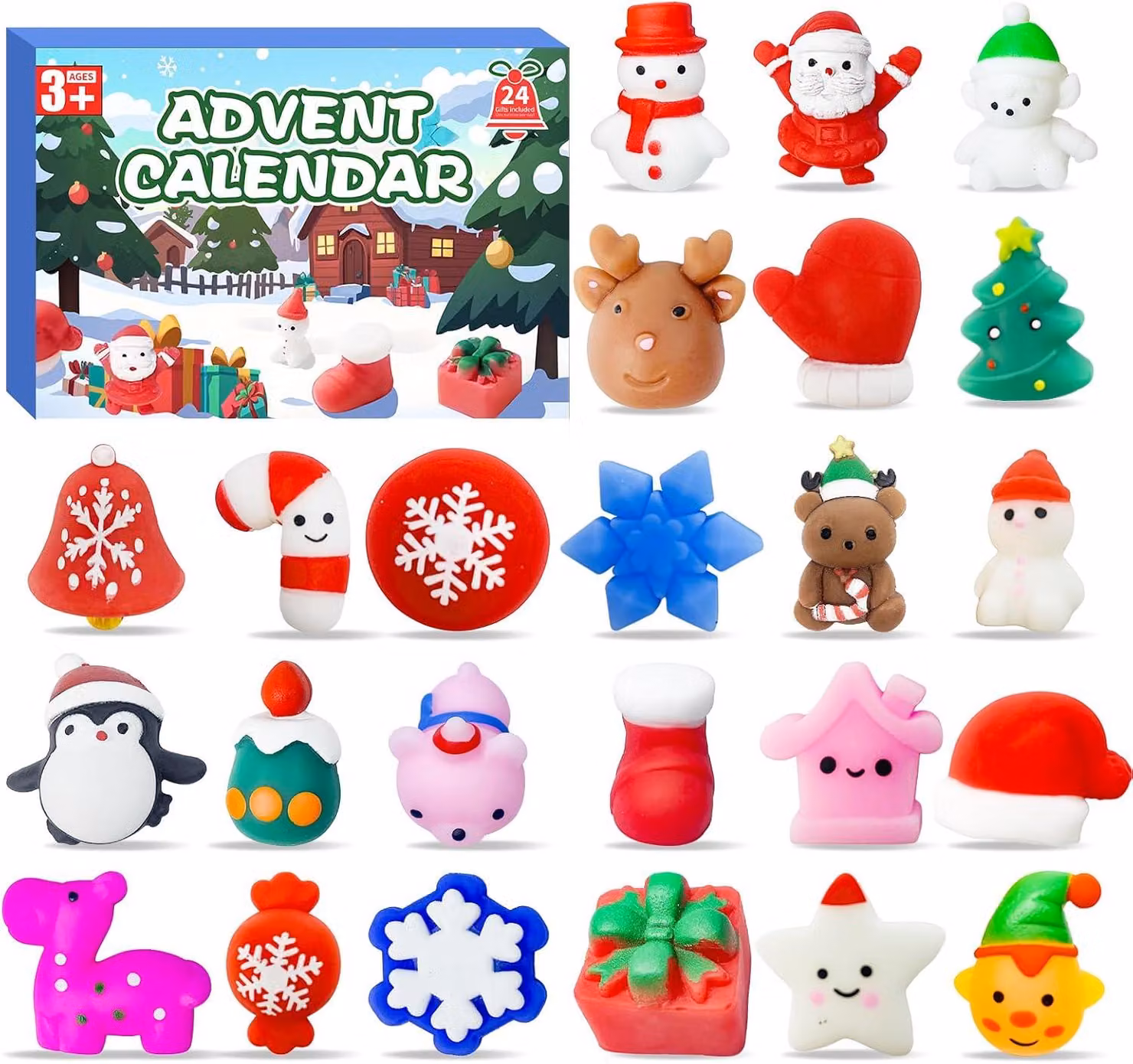 Calendario dell'Avvento - Calendario dell'Avvento 2024 - Per bambini, con 24 giocattoli Mochi - Calendario di Natale per bambini - Regali di Natale per neonati - Regali di Natale per bambini piccoli