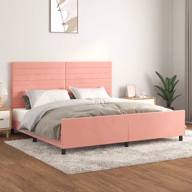 Giroletto con Testiera vidaXL in Velluto Rosa L/P/H: 200 x 200 x 128 cm – 1