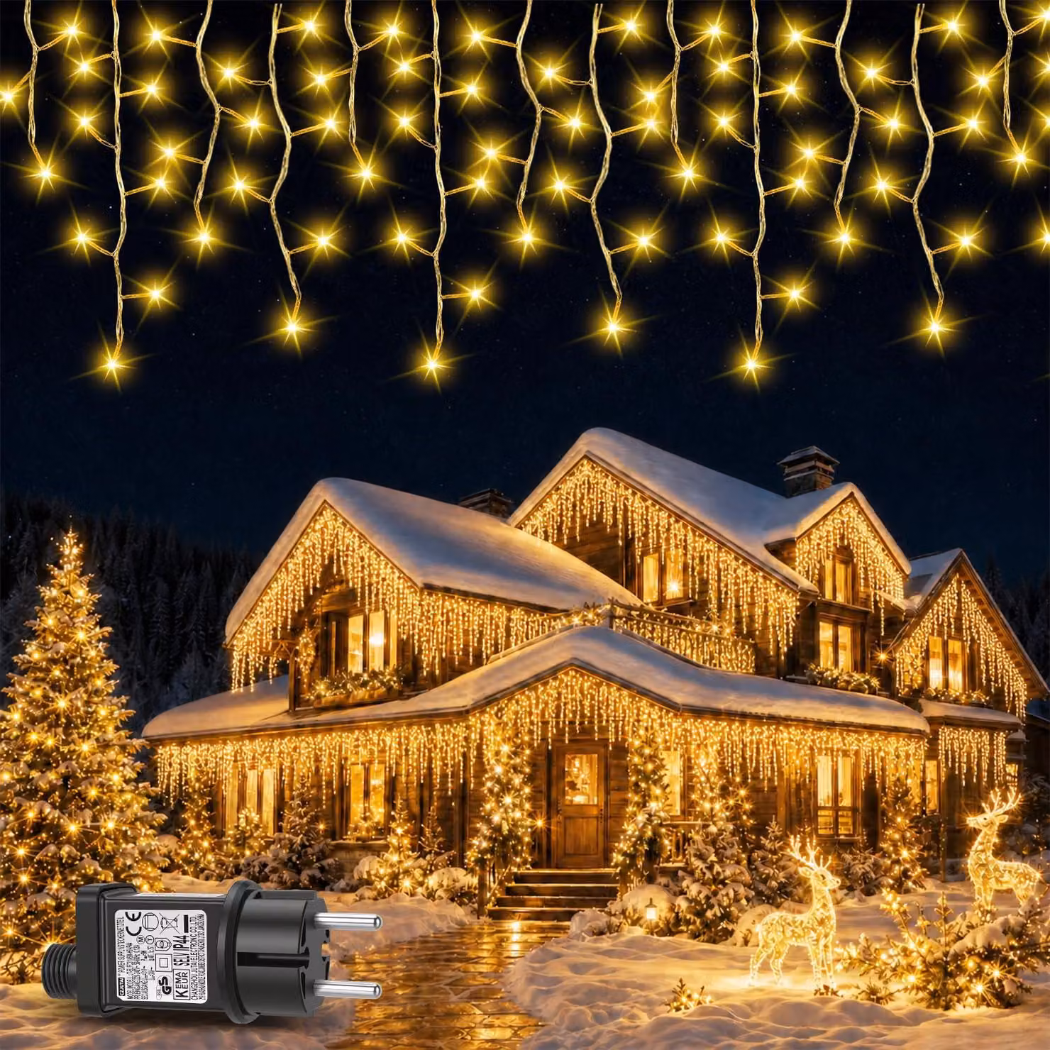 Tenda luminosa natalizia, 17 metri, 320 LED, luce bianco caldo, timer, 8 modalità