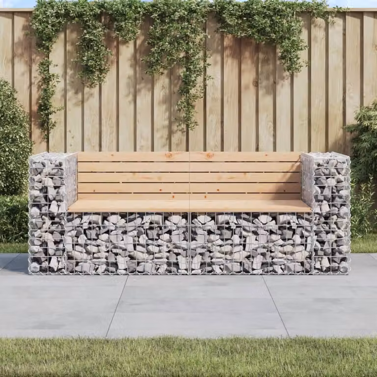 The Living Store Panca da giardino Gabion 184x71x65,5 cm in legno di pino massiccio