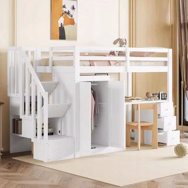 Letto a castello 90x200 - Xylo - Bianco con scrivania senza materasso