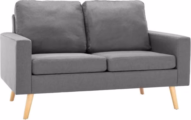Divano a 2 posti moderno in tessuto grigio con struttura in legno e cuscini inclusi per il tuo soggiorno