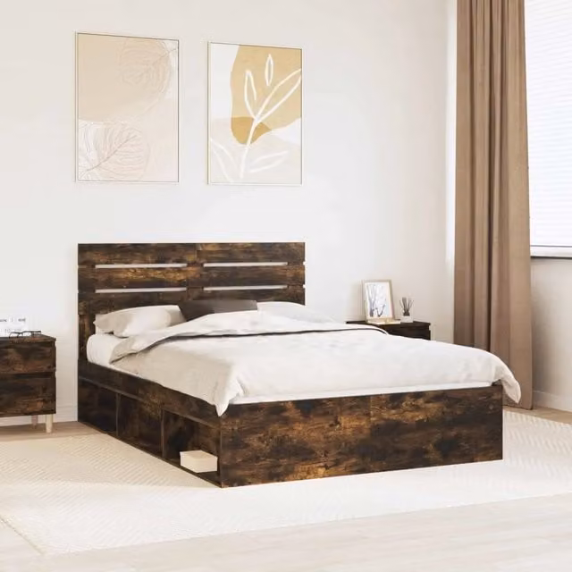 Struttura del letto Rovere fumé 150 x 200 cm Pino massello 3411403