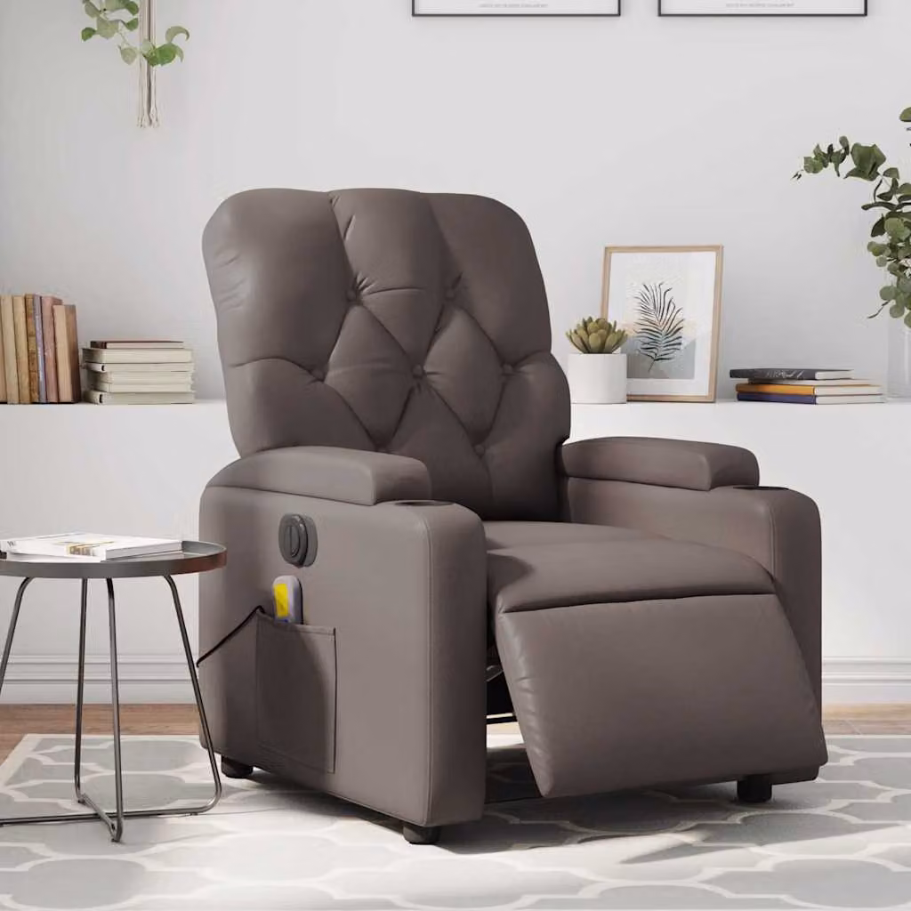 vidaXL Poltrona Massaggiante Elettrica Marrone in Similpelle con Braccioli – 1
