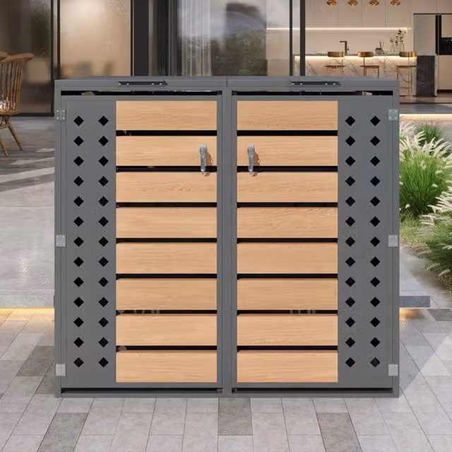 Contenitore per rifiuti da esterno ¨C Minimal ¨C Acciaio, 2 vani, serratura inclusa, pannelli traforati