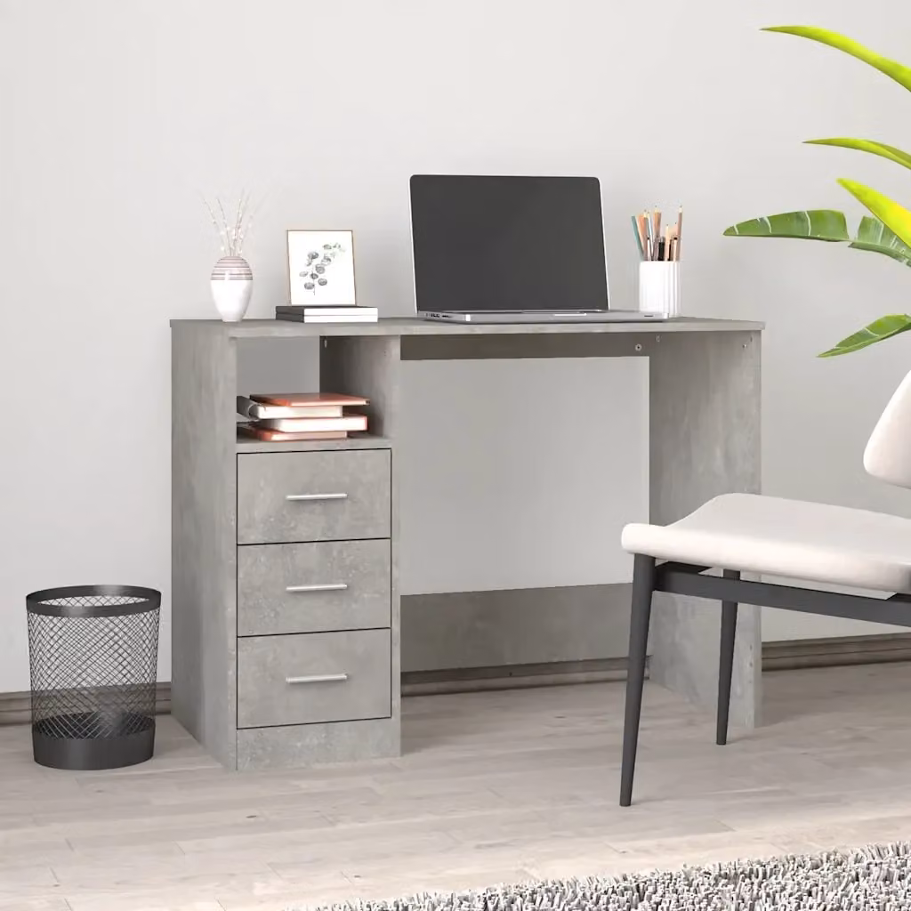 Scrivania moderna per ufficio o casa in legno e MDF laminato grigio L: 102 cm, P: 50 cm, H: 76 cm – 2
