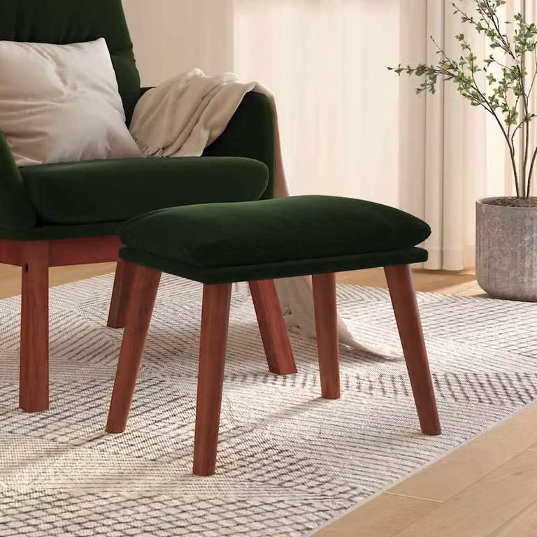 Poggiapiedi vidaXL in Velluto Verde con Struttura in Legno L/P/H: 45 x 29,5 x 35 cm
