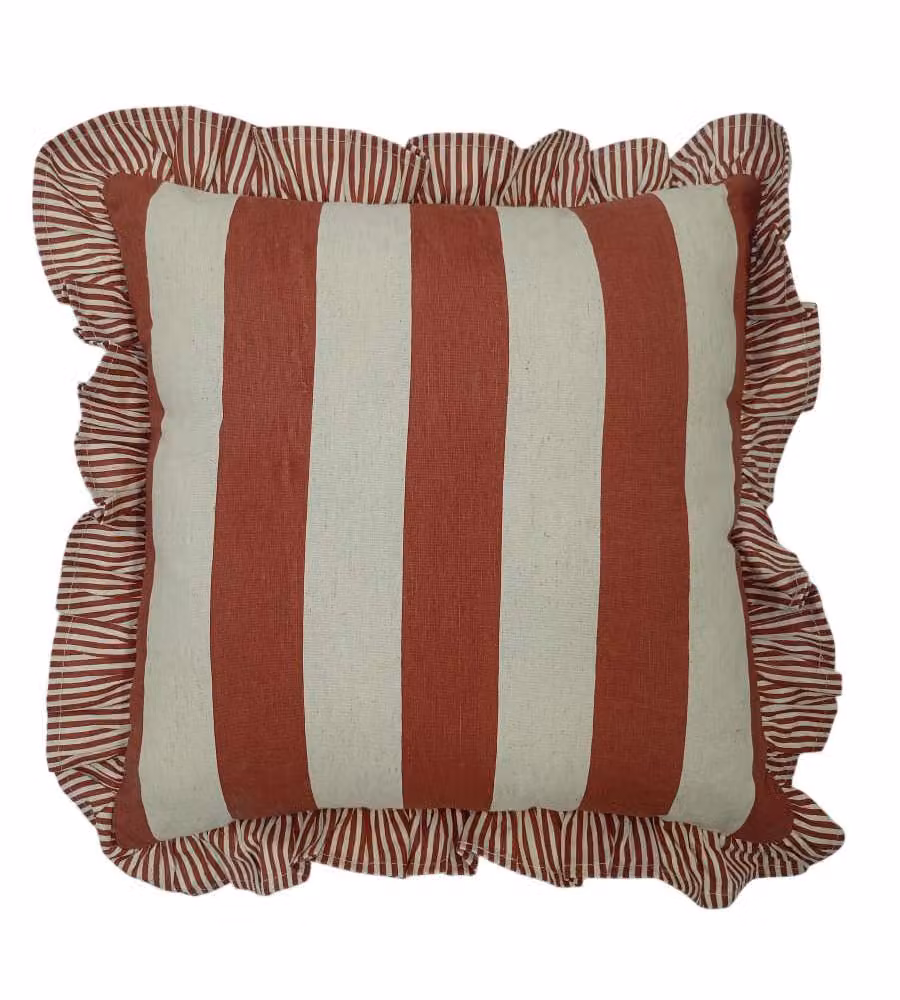 Domoea - Cuscino quadrato 45x45 cm righe rosso in cotone con frill