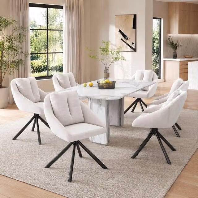 Set di 6 sedie girevoli in velluto beige con rotazione a 360°