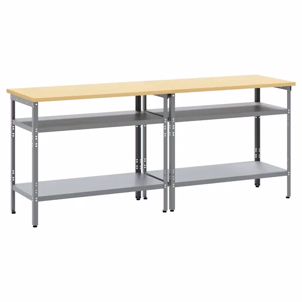 Set di 2 banchi da lavoro regolabili in altezza vidaXL in acciaio, beige e grigio – 2