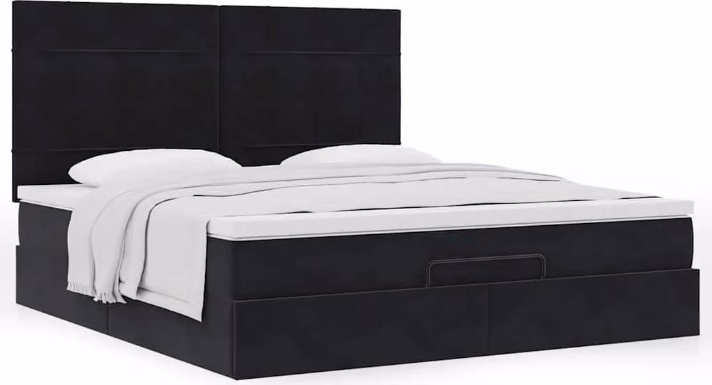 Struttura Letto Pouf con Materassi Nero 160x200 cm in Velluto