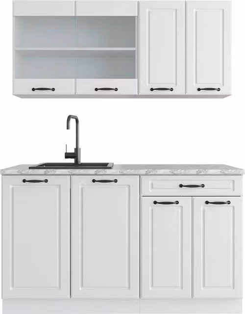 Cucina monoblocco R-Line Bianco rustico/Bianco 140 cm, PL Marmo Vicco