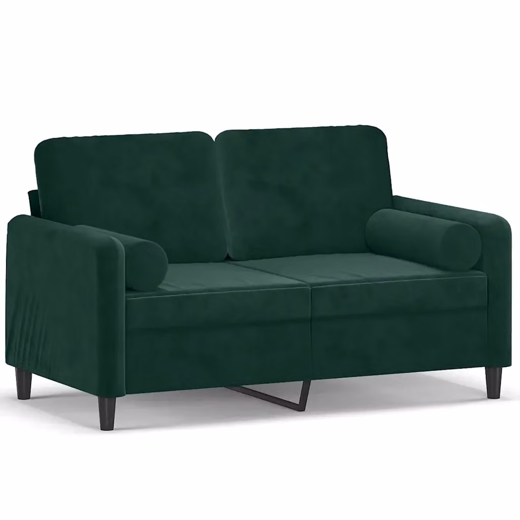 Divano a 2 posti moderno vidaXL in velluto verde con cuscini e coperture rimovibili L: 138 cm, P: 80 cm, H: 77 cm – 2