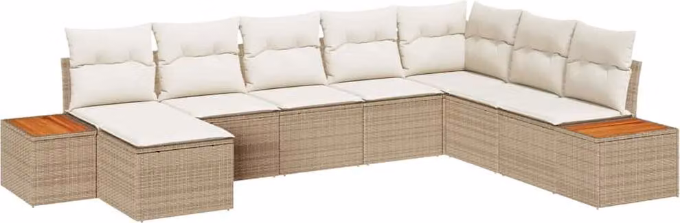 Set Divano da Giardino con cuscino 8 pcs Beige Poly Rattan