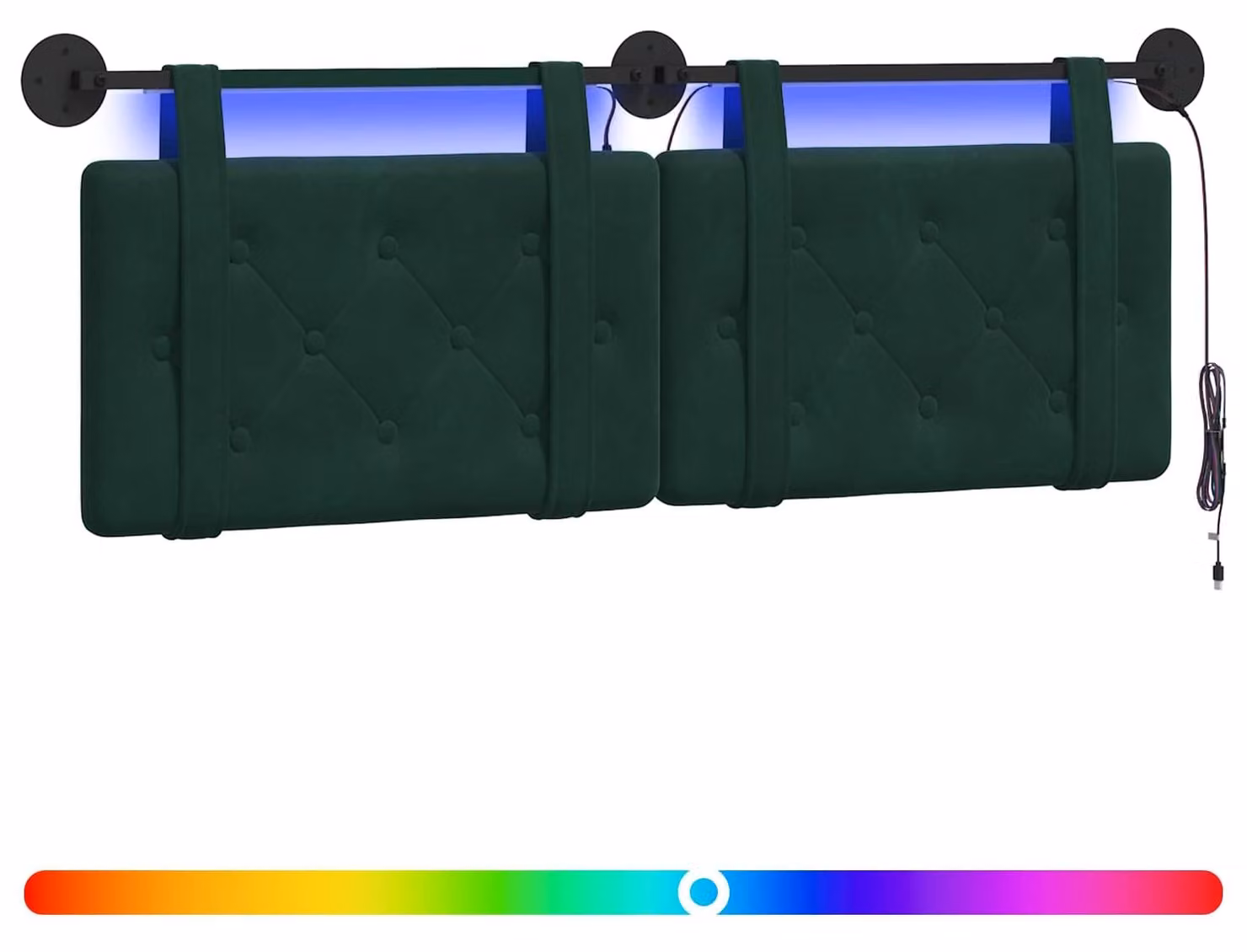 Testiera sospesa Con luce LED Verde Scuro Velluto