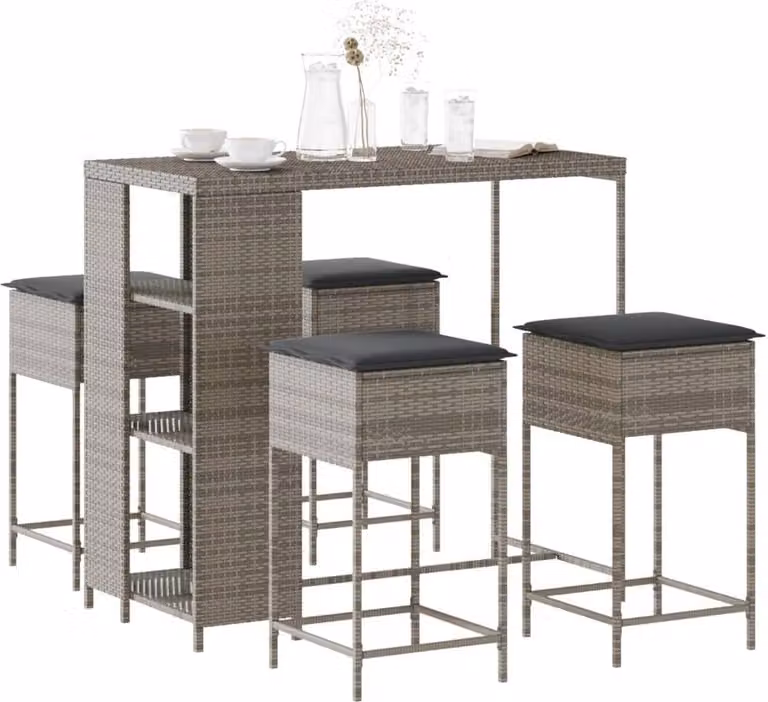 Maison Exclusive - Set da bar da giardino 5 pezzi con cuscini grigio in polyrattan