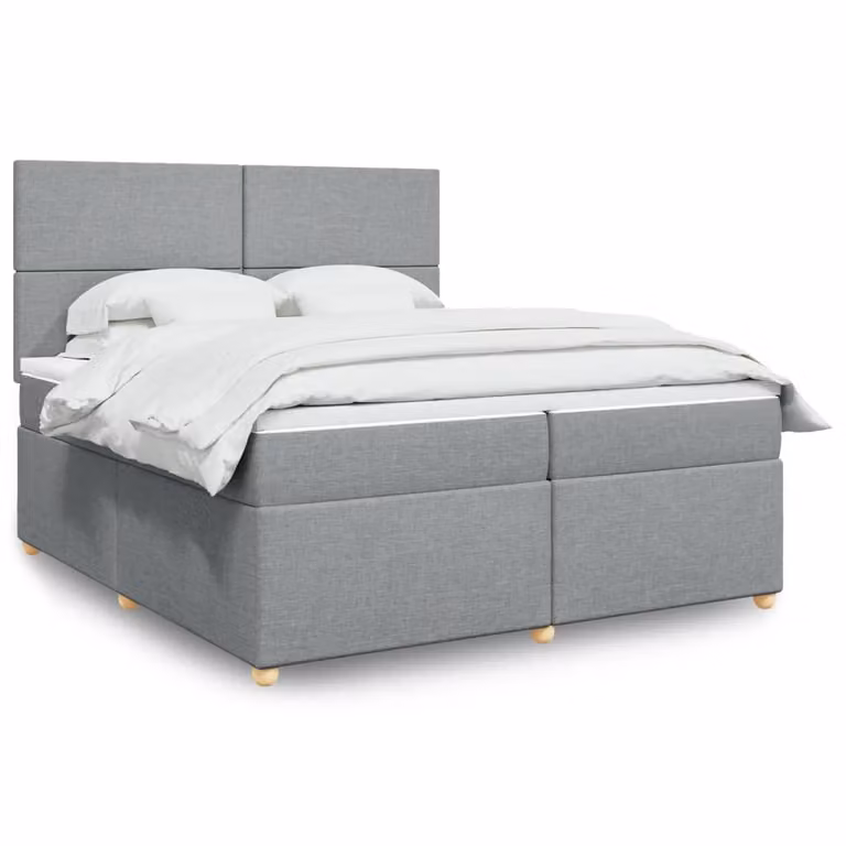vidaXL Giroletto a Molle con Materasso Ibrido in Tessuto Grigio e Bianco L/P: 200 x 200 cm