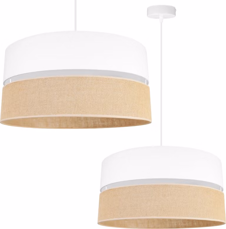 Light-Home Juta lampada a sospensione - Metallo con paralume in tessuto - E27 - Classica a 1 lampadina da 45 cm - Base bianca e iuta e bianco
