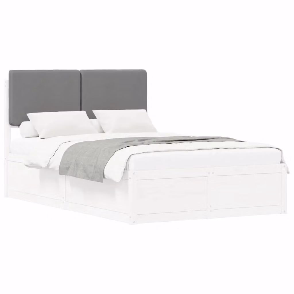Letto con testiera rivestita vidaXL in legno di pino e tessuto, Grigio, L 120 x P 200 cm – 2