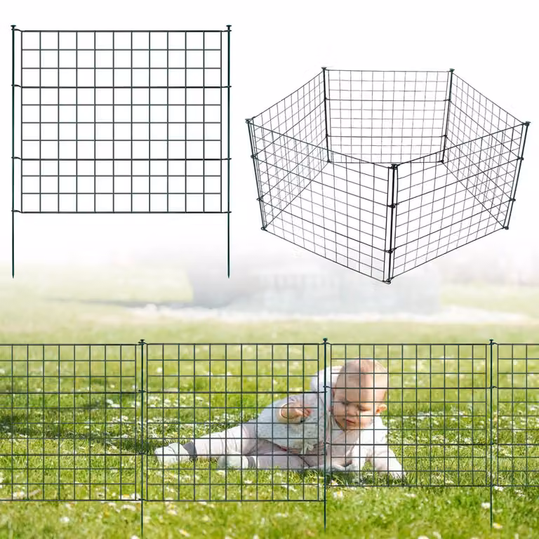 Recinzione per stagno Ikodm, set di 5 pezzi, verde, in metallo, recinzione a pannelli per giardino e animali, modello lineare