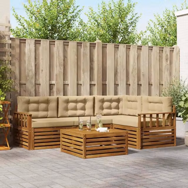 Set di divani da esterno 5 pz Naturale e Beige 3373413