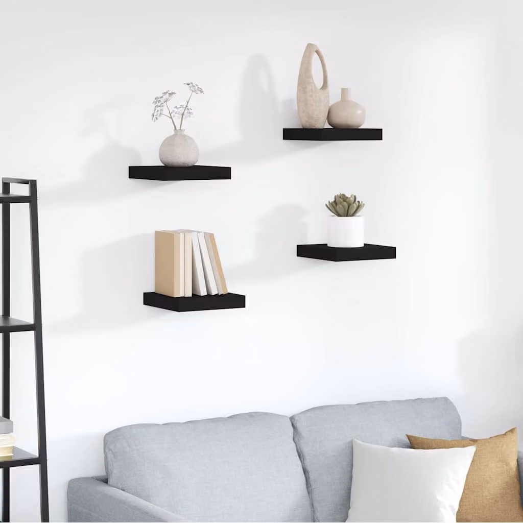 Set di 4 scaffali a parete vidaXL in MDF neri, design moderno, L 23 cm x P 23,5 cm x H 3,8 cm
