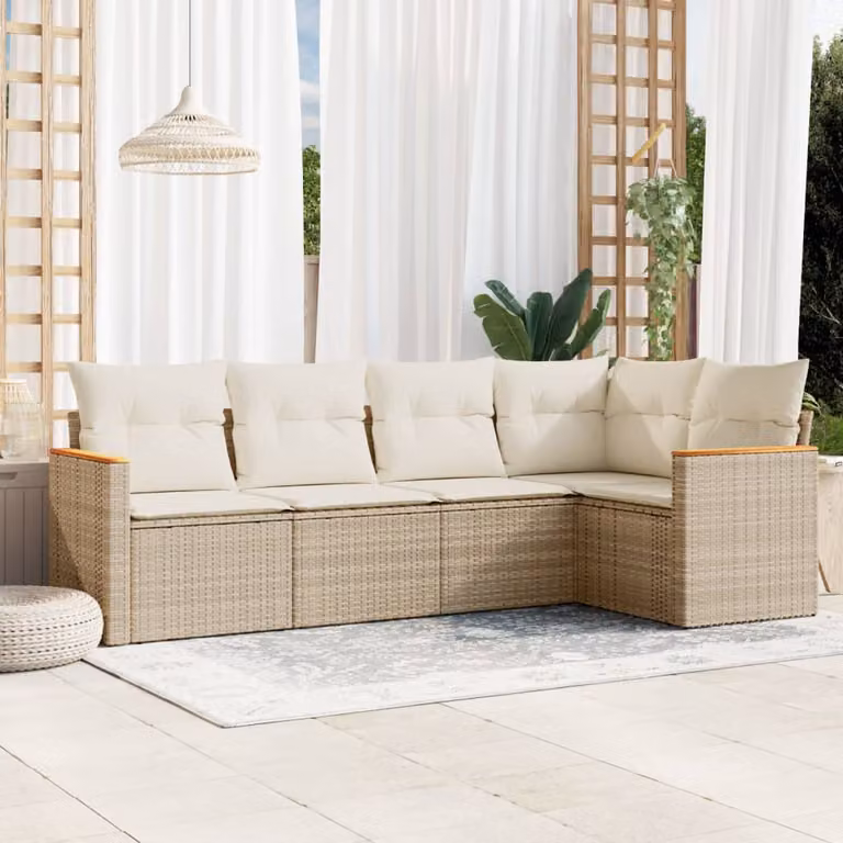 Set Divano da Giardino vidaXL 5 pz a L con Cuscini Beige e Struttura in Metallo e Polyrattan