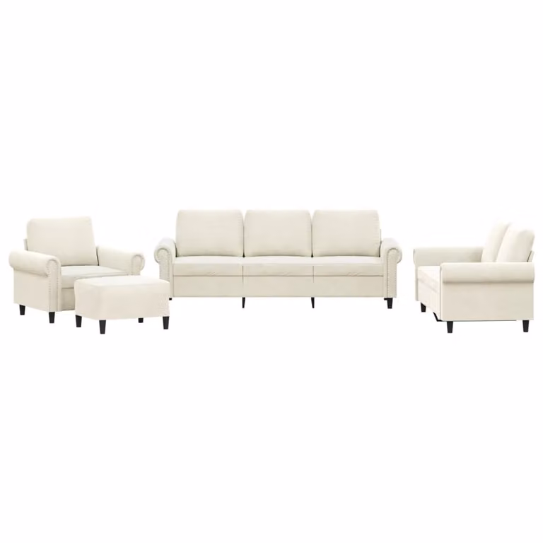 Set di Divani 4 pz con Cuscini Crema in Velluto