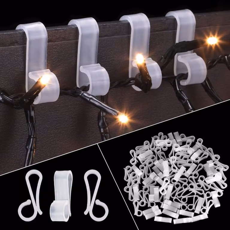 Ganci per catene luminose da esterno, confezione da 30, colore bianco, materiale plastico, per decorazioni esterne