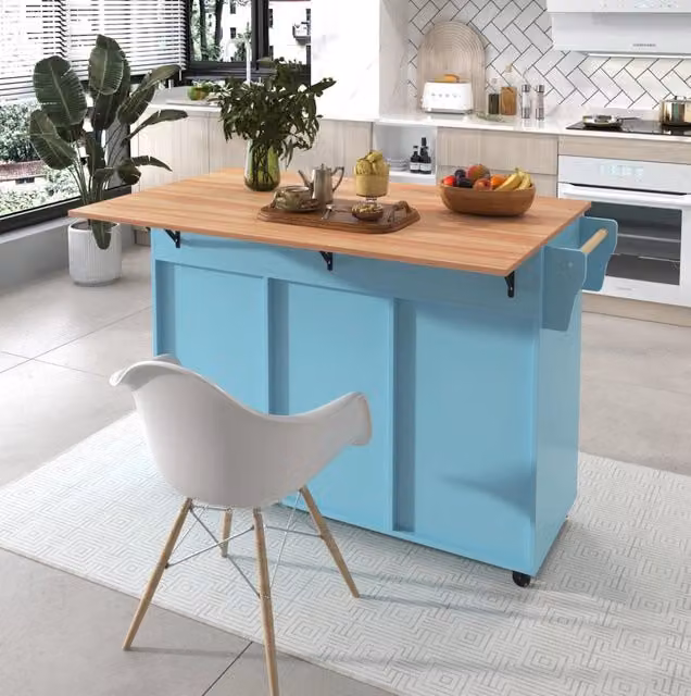 Carrello cucina multifunzione con piano allungabile 129x46(71)x91;5 cm in MDF blu
