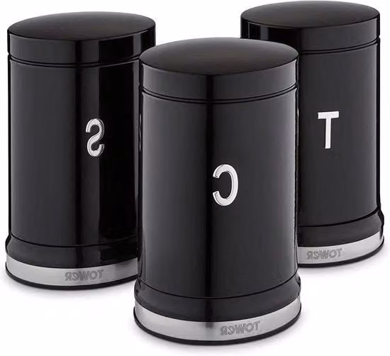 Set di 3 contenitori per caffè, zucchero e tè in acciaio inox nero e verniciato in nero