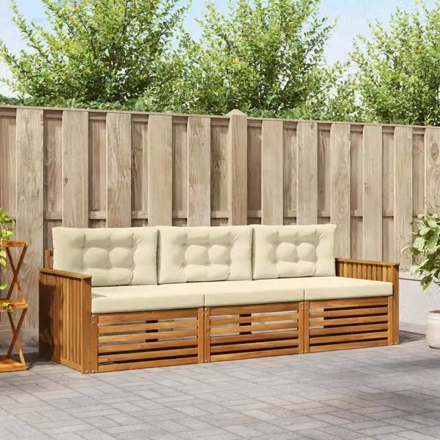 Set di divani da esterno 3 pz Naturale e Crema 3372935