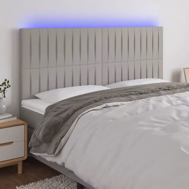 Testiera con LED Design Mania in tessuto grigio chiaro con porta USB, L: 180 cm, P: 5 cm, H: 118/128 cm – 1