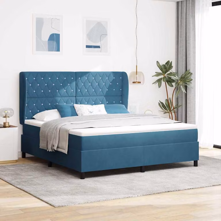 Maison Exclusive - Letto boxspring con testiera blu scuro 200 x 180 cm in velluto