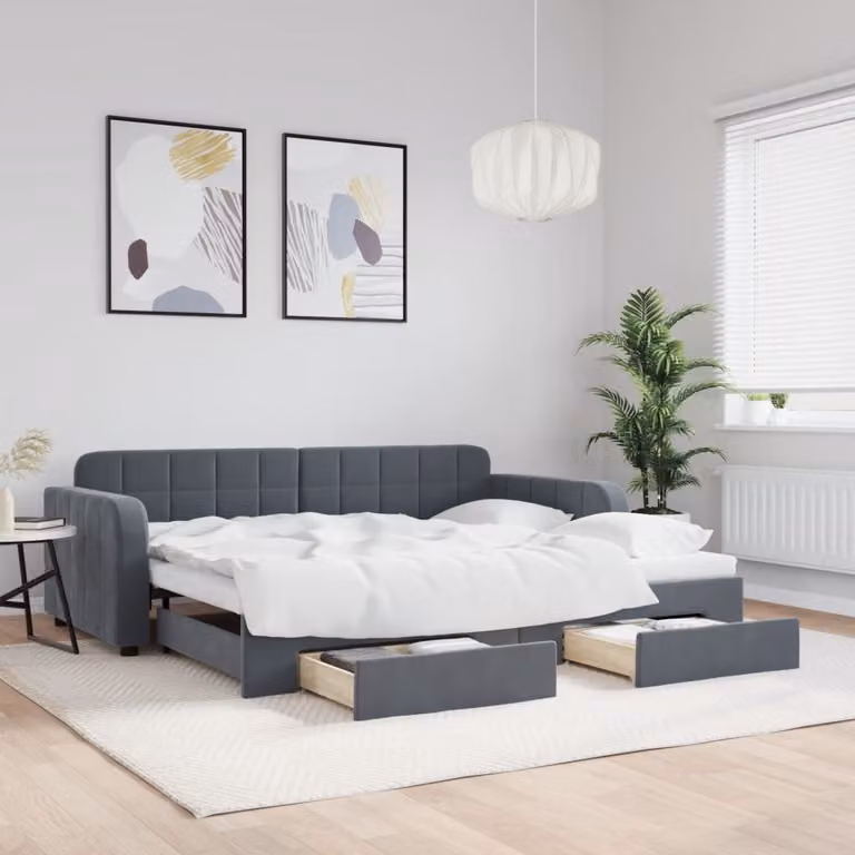 vidaXL Divano Letto con Cassetti in Velluto Grigio, L/P/H: 90 x 190 cm