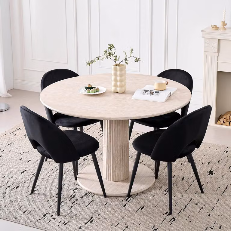 Set di 4 sedie da pranzo in velluto, con schienale aperto, gambe in metallo e seduta imbottita. Ideali per sala da pranzo, cucina, soggiorno o camera da letto. Colore: nero