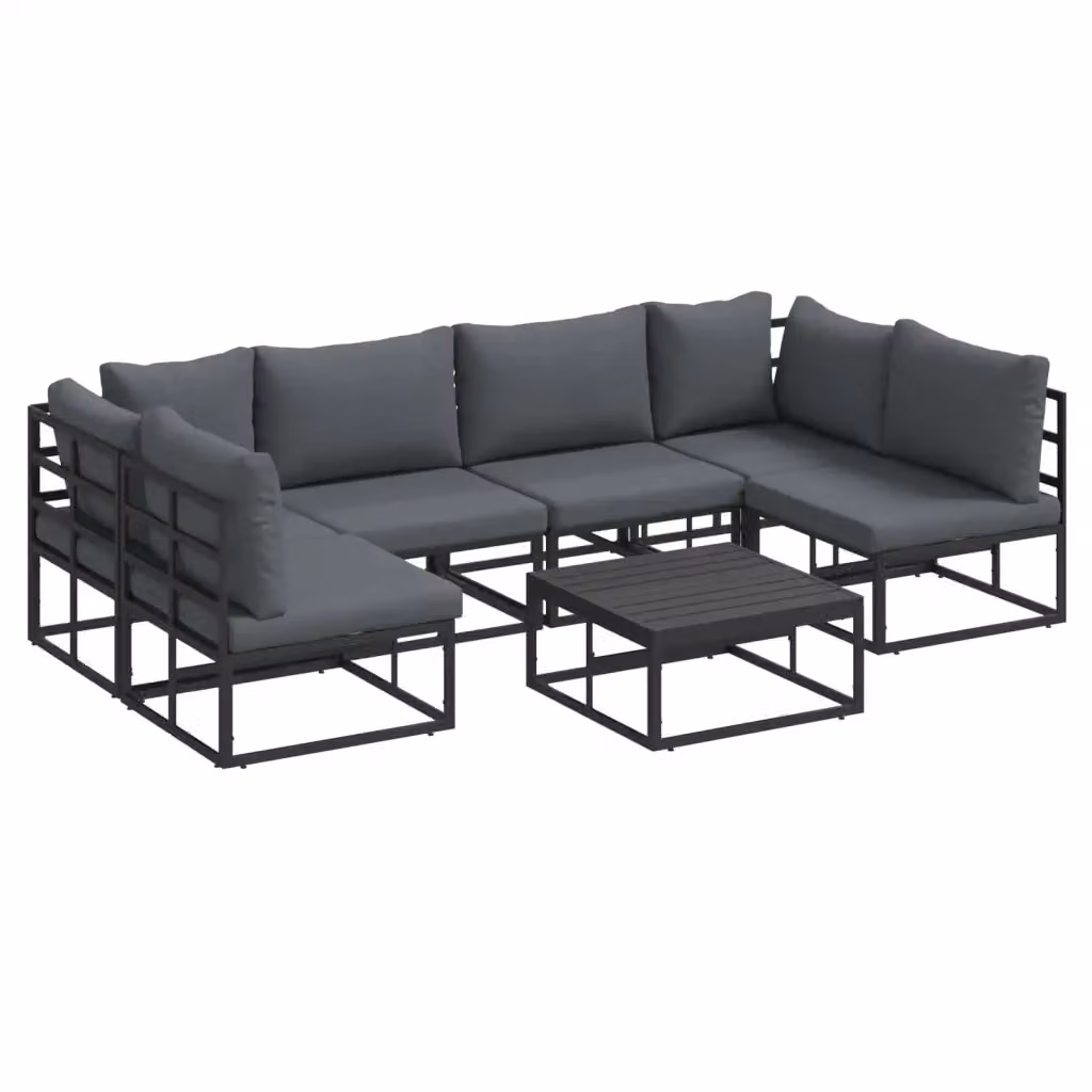 Set Divano da Giardino a L vidaXL in Alluminio Verniciato Nero con Cuscini Antracite 7 Pezzi – 2