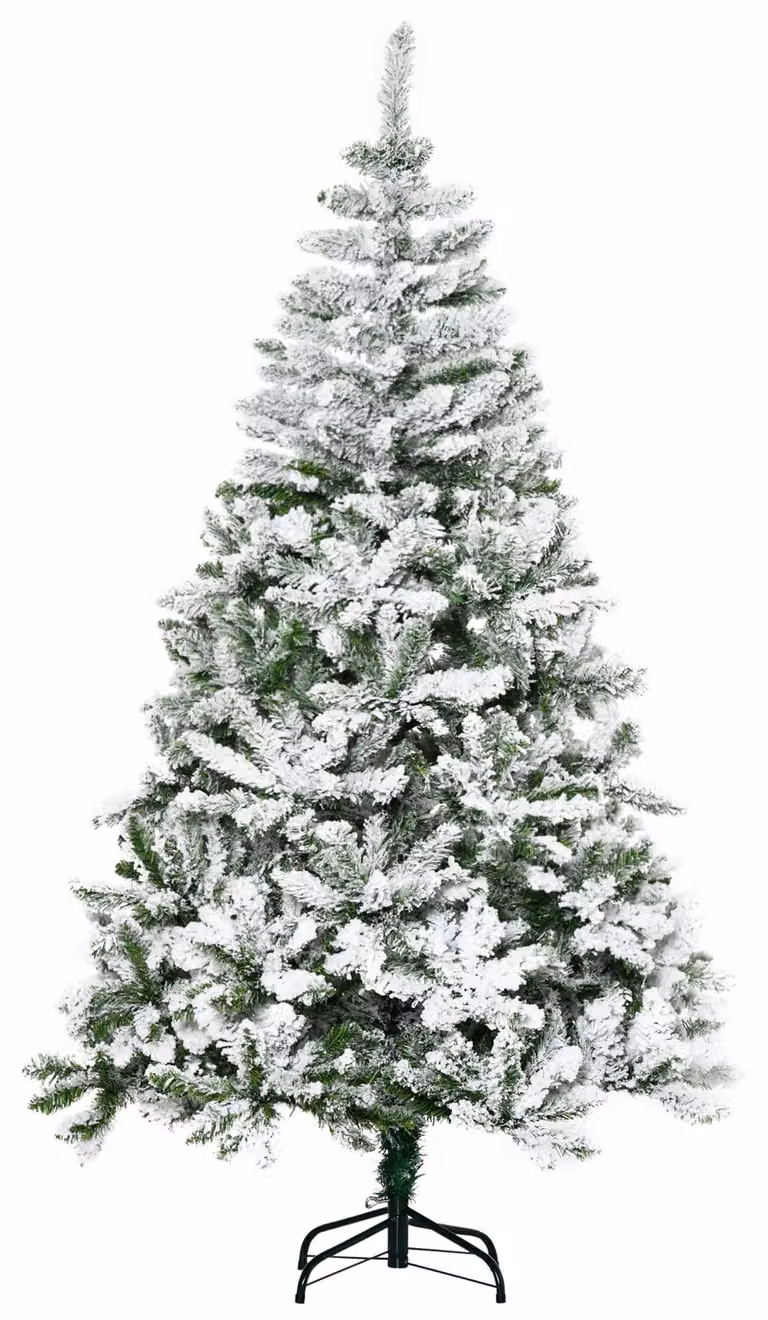 Albero di Natale Innevato Alto 180 cm con 750 Rami Ignifughi e Base in Acciaio Verde