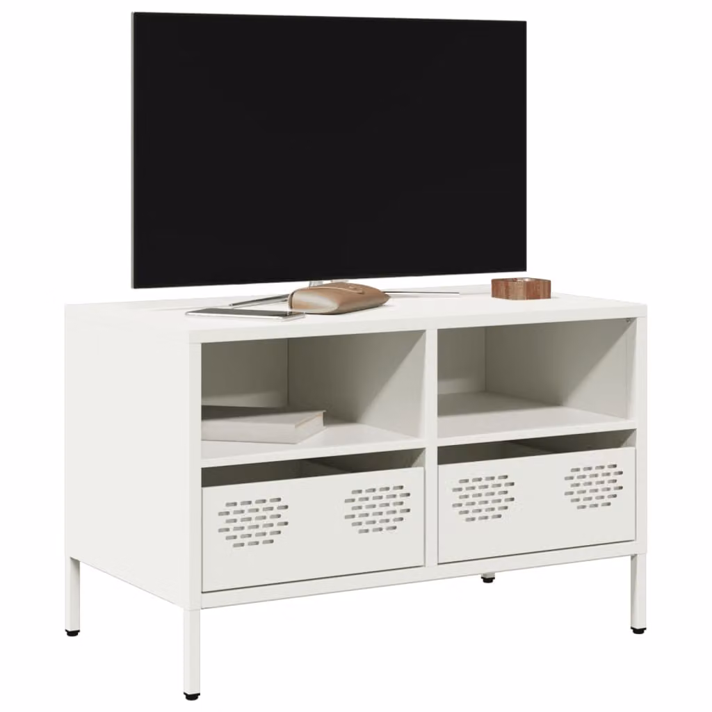 Mobile TV vidaXL Bianco in Metallo con Ruote L: 68 cm, P: 39 cm, H: 43,5 cm