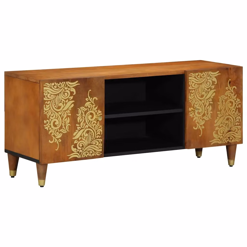 Mobile TV vidaXL moderno in legno di mango e metallo, colore marrone, L 105 cm x P 33 cm x H 46 cm