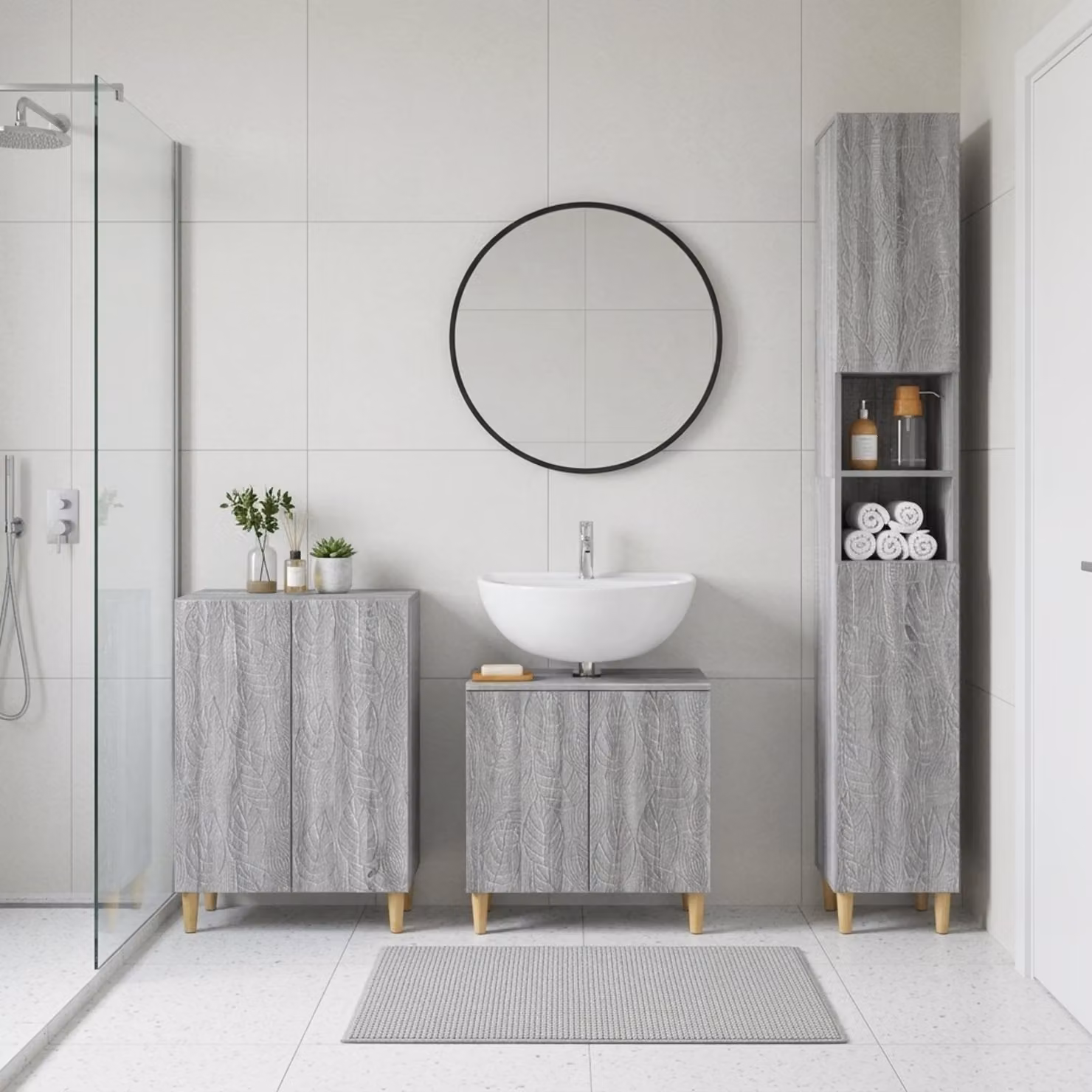 Set di 3 armadietti da bagno moderni vidaXL DELFT in legno grigio opaco