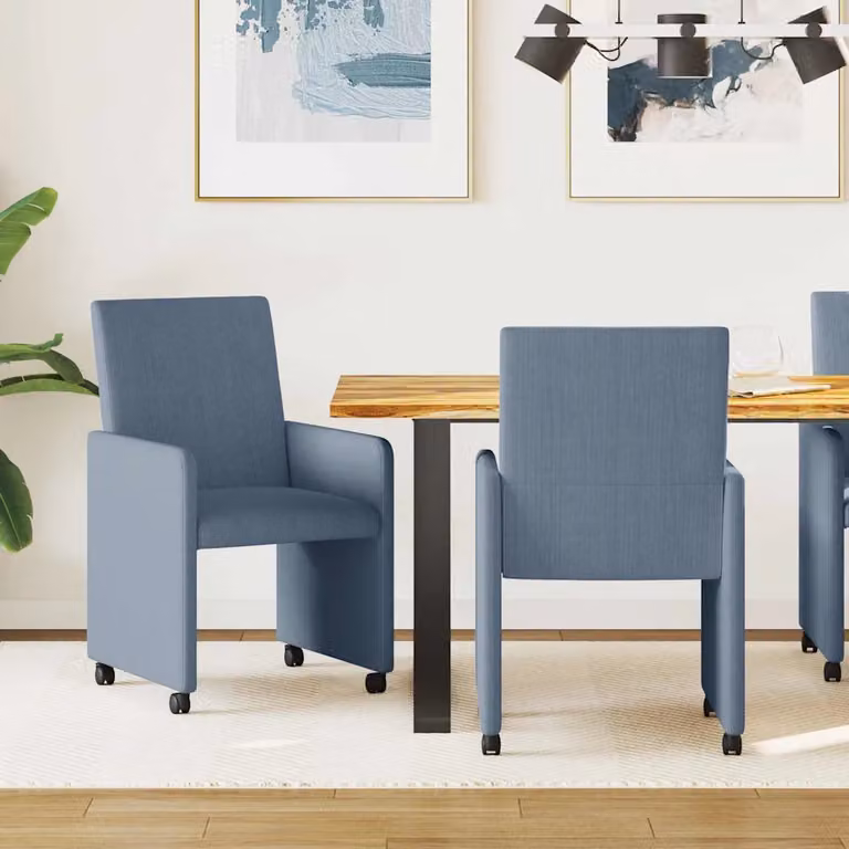 Set di 2 sedie da pranzo vidaXL in velluto a coste blu con ruote, L: 57 cm, P: 66 cm, H: 94 cm