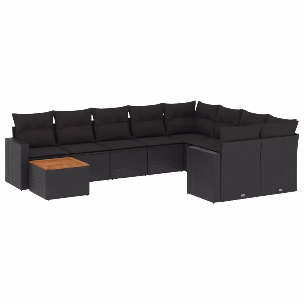 Set di divani da giardino vidaXL in polyrattan nero con cuscini e tavolino da esterno – 2