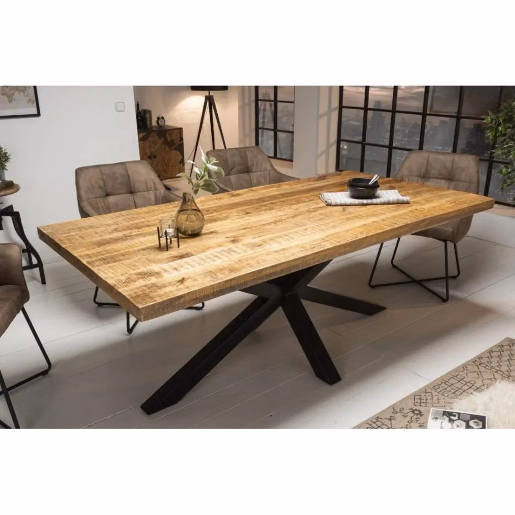 Tavolo da pranzo rettangolare Meublorama in legno e metallo nero e marrone stile industrial – 2