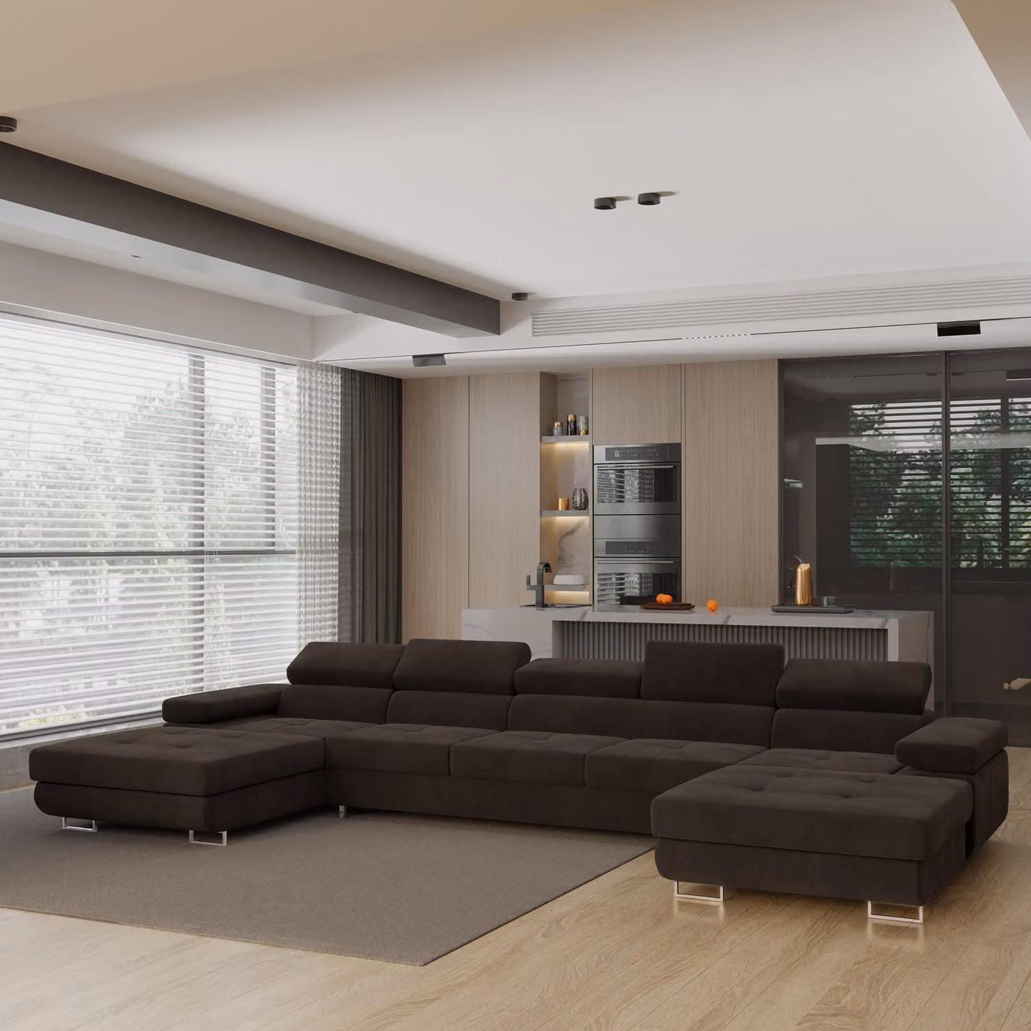 Divano angolare OMBRA di Masseno con funzione letto a U, divano con box letto, divano da salotto, divano, divano letto, set di divani - marrone, MONOLITH 29